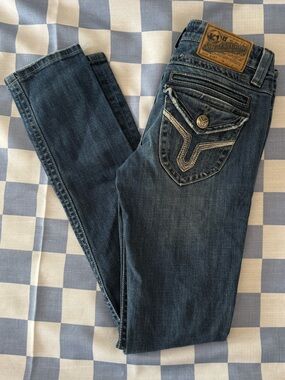 Vigoss Women's Skinny Jeans in Dark Blue with Contrast Stitching